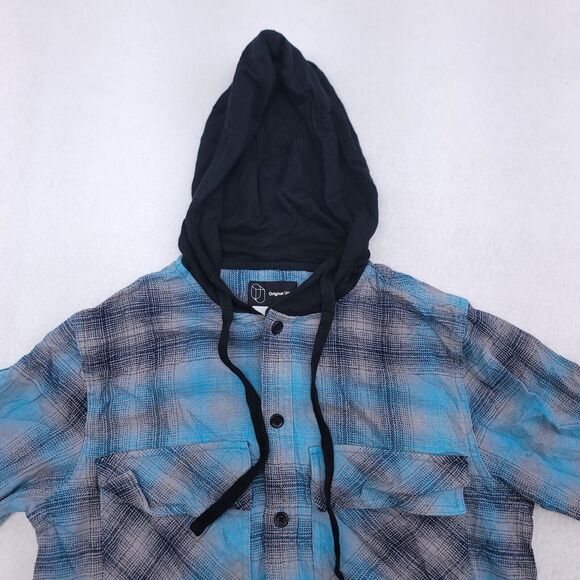 Original Use Casual Long Sleeve Button Up Hoodie Mens Size Small S Blue Plaid - Picture 1 of 10